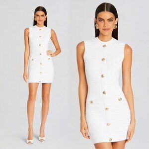 NWT Retrofête Laurel Bandage Knit Mini Dress Optic White Button Down Sleeveless